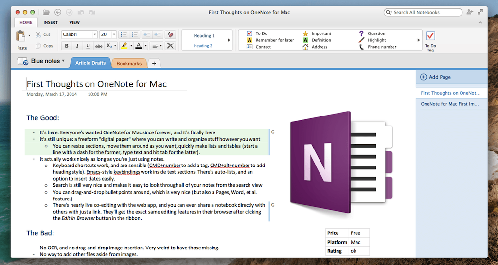 microsoft onenote for the mac sharing notes